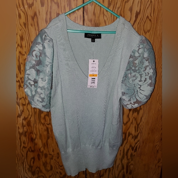 Joseph A. NWT! Harbor Light green V Neck Lace Puff Sleeve Top Size S. - Picture 1 of 6